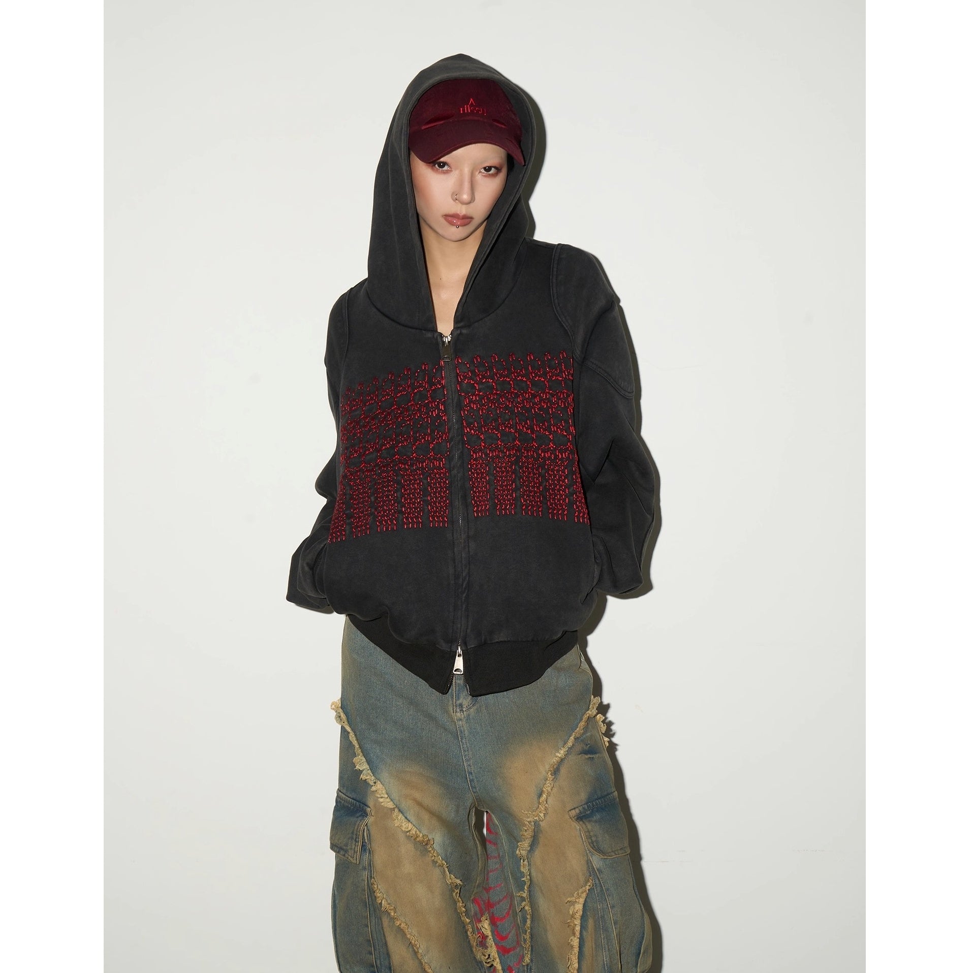 Embroidery Patch Washed Hooded Parka MN9050