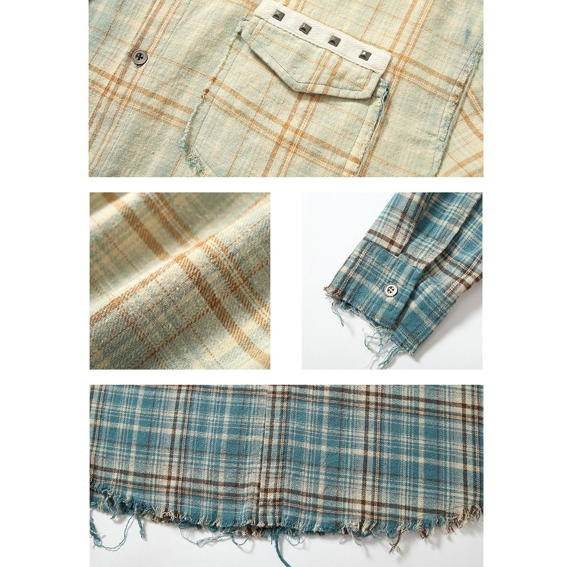 Washed Gradation Raw Plaid Shirt MW10323