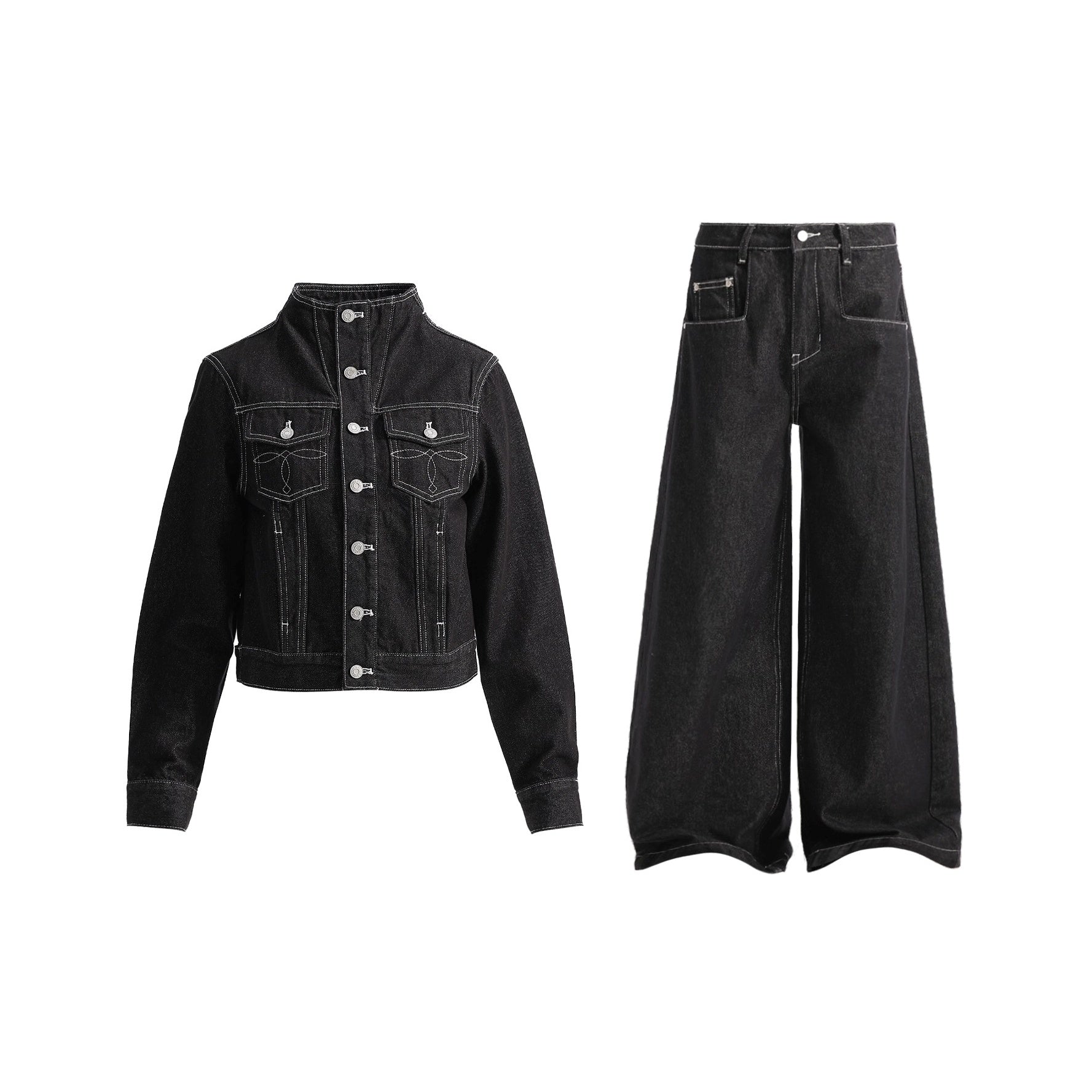 【上下別売り】Mock Neck Short Denim Jacket & Straight Jeans Set-up AC7141