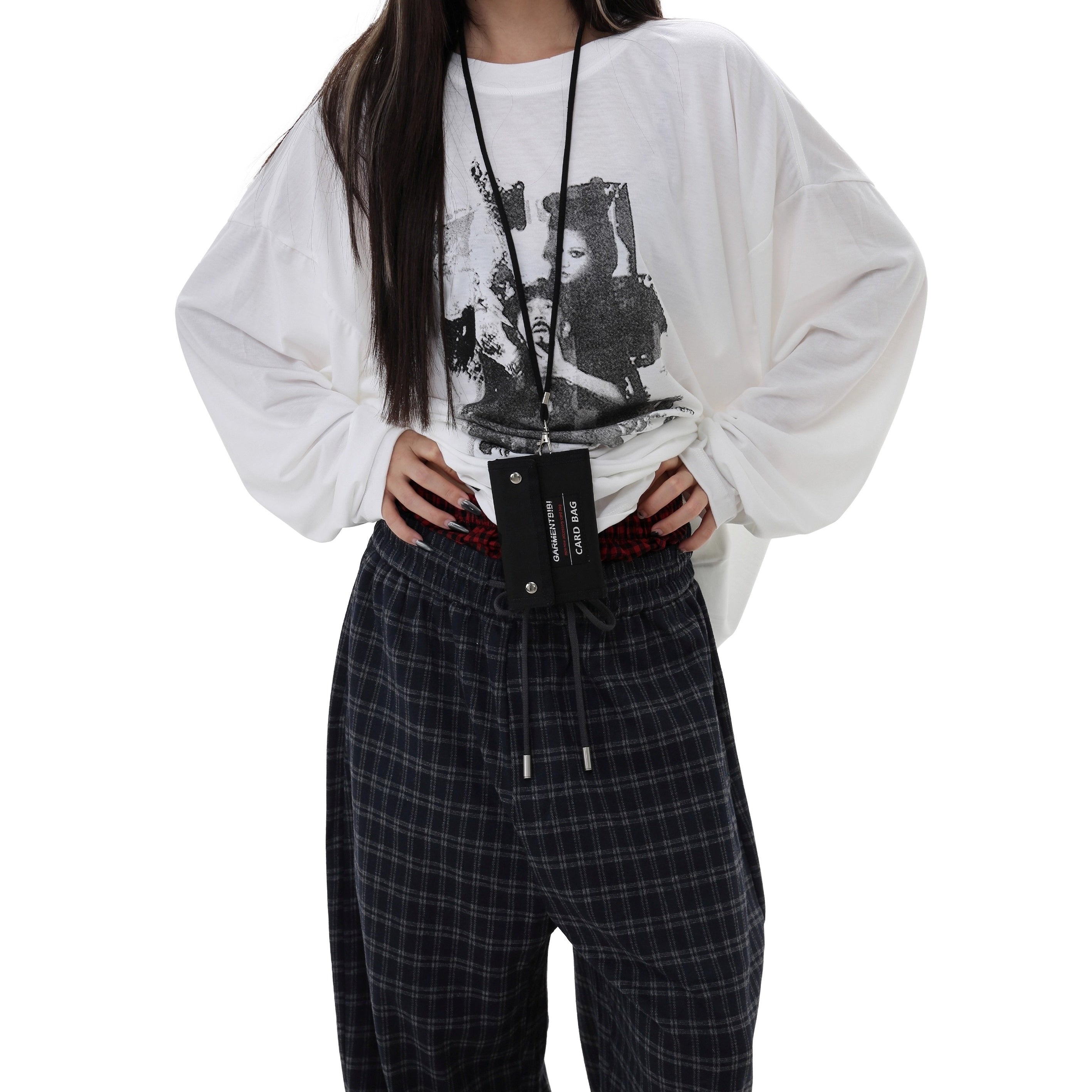 Elastic Waist Plaid Wide-leg Pants GB7038
