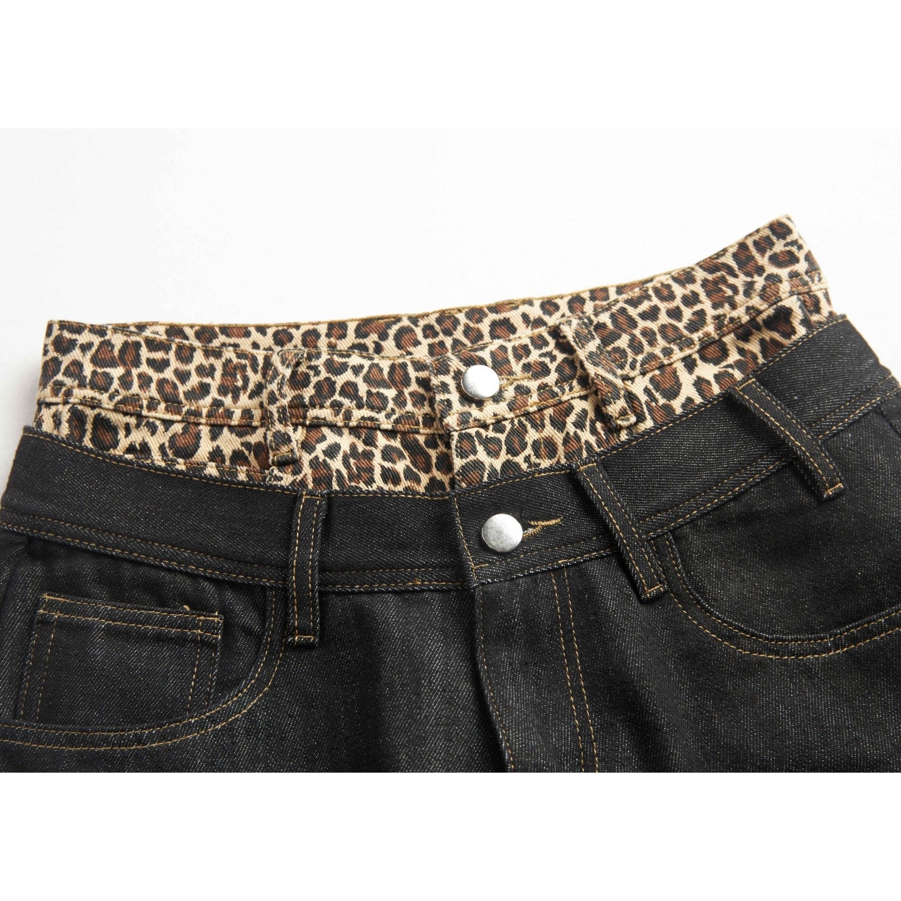 Leopard Print Double-Waist Loose Jeans MW10166