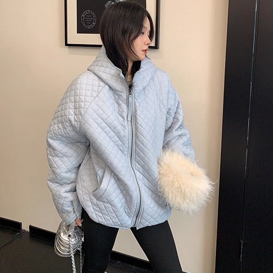 Diamond Lattice Quilting Light Hooded Down Jacket OS2076