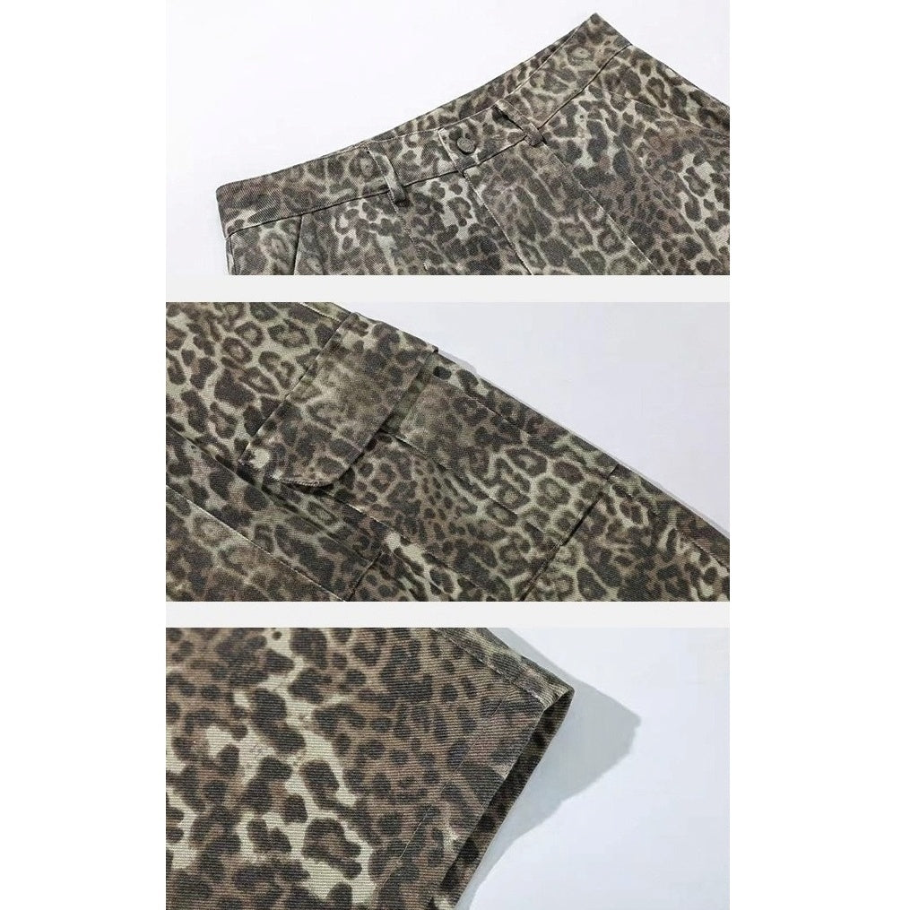 Distressed Leopard Curve Cargo Pants AC7157