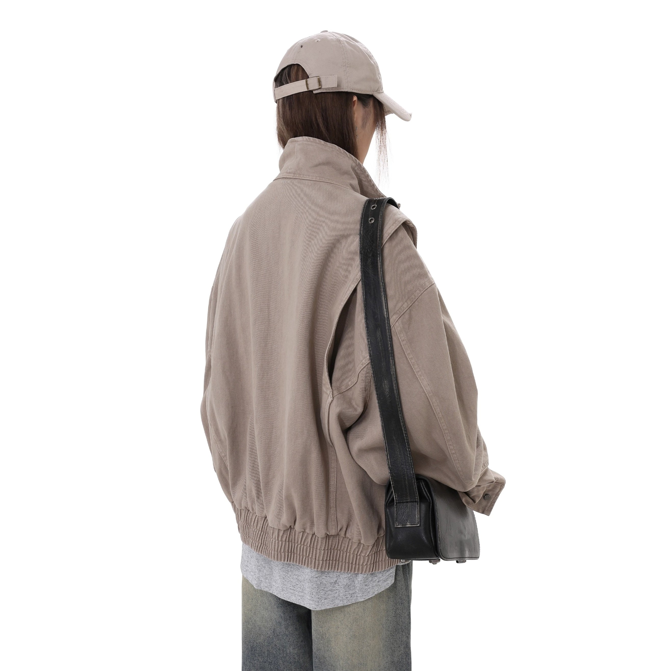 Washed Stand Collar Loose Denim Jacket GB7039
