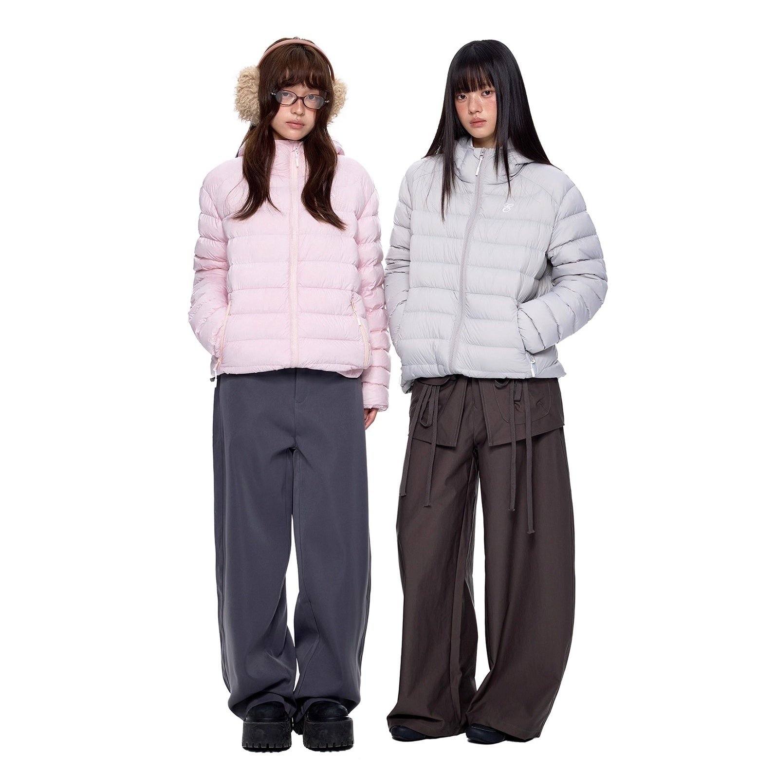 Rib Print Hooded Light Down Jacket EZ247