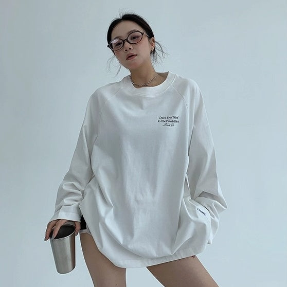 Relaxation Lazy Letter Print Long-sleeved T-shirt OS2036