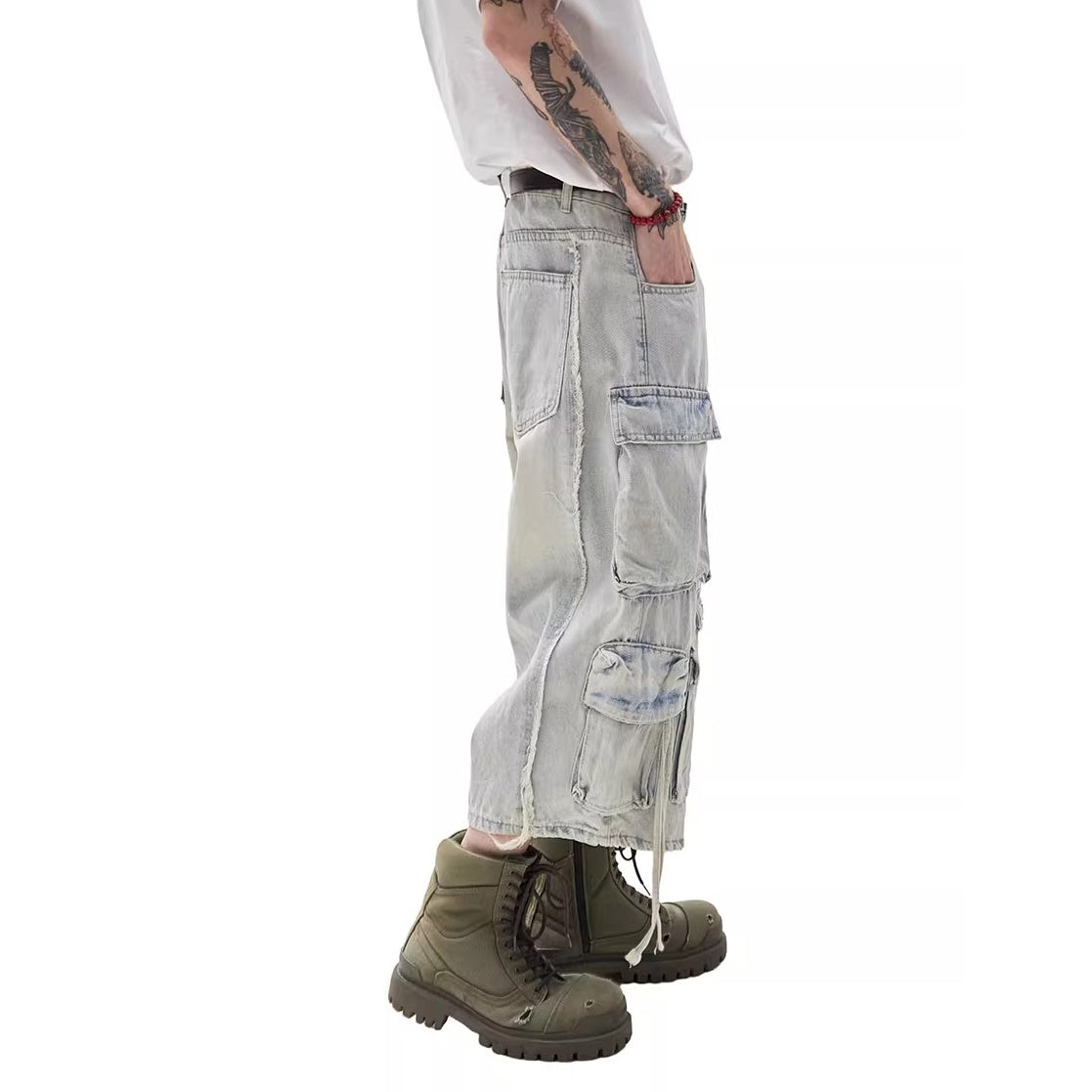Vintage Wash Denim Cargo Half Pants MW10215