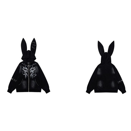 Printed Rabbit Ear Hooded Jacket VI2011
