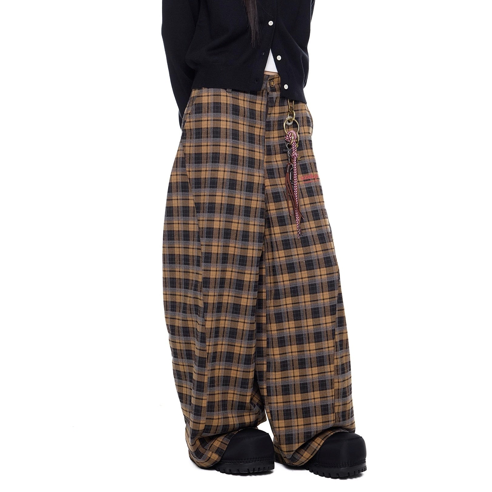Retro Plaid Switching Wide Curve Pants EZ268