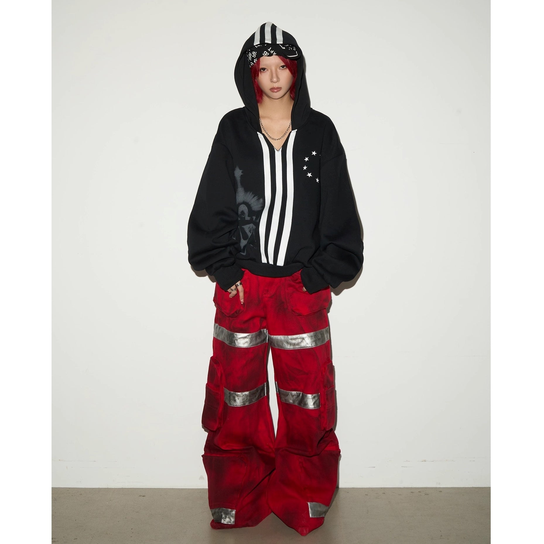 Dark Stained Dyeing Color-blocked Wide Fire Pants MN9029
