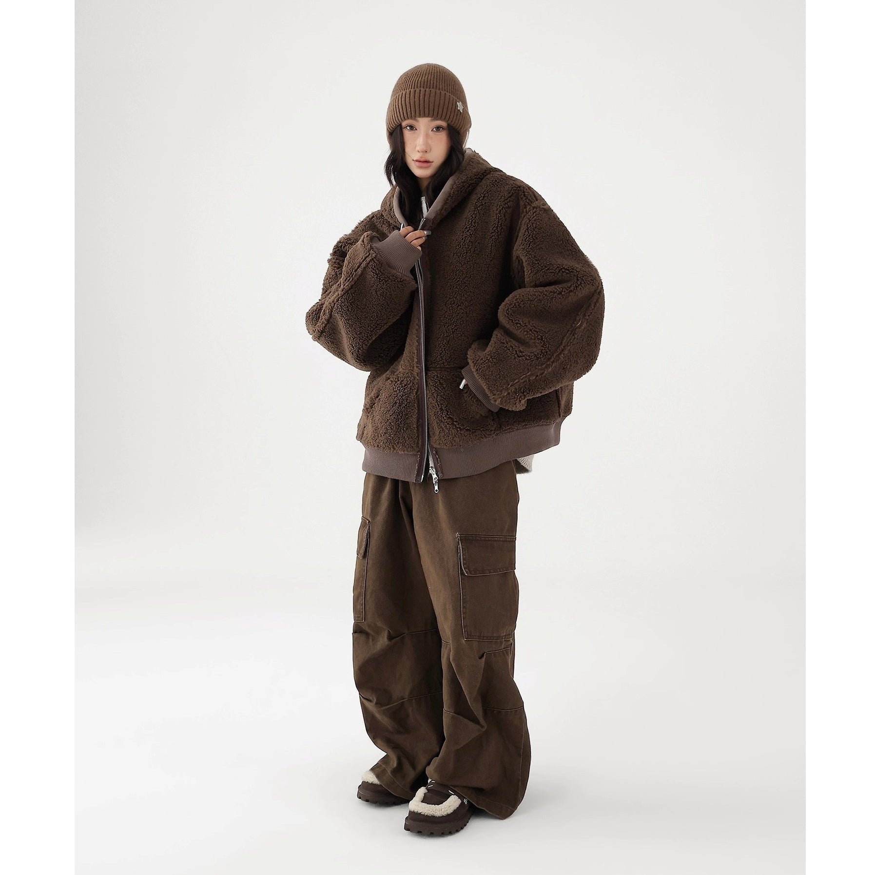 Reversible Polar Fleece Loose Hooded Jacket AC7017