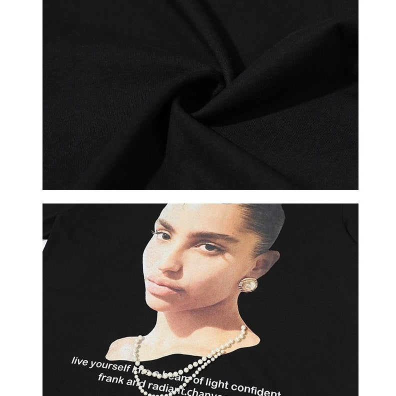 Pearl Bead Portrait Loose T-shirt OS2012