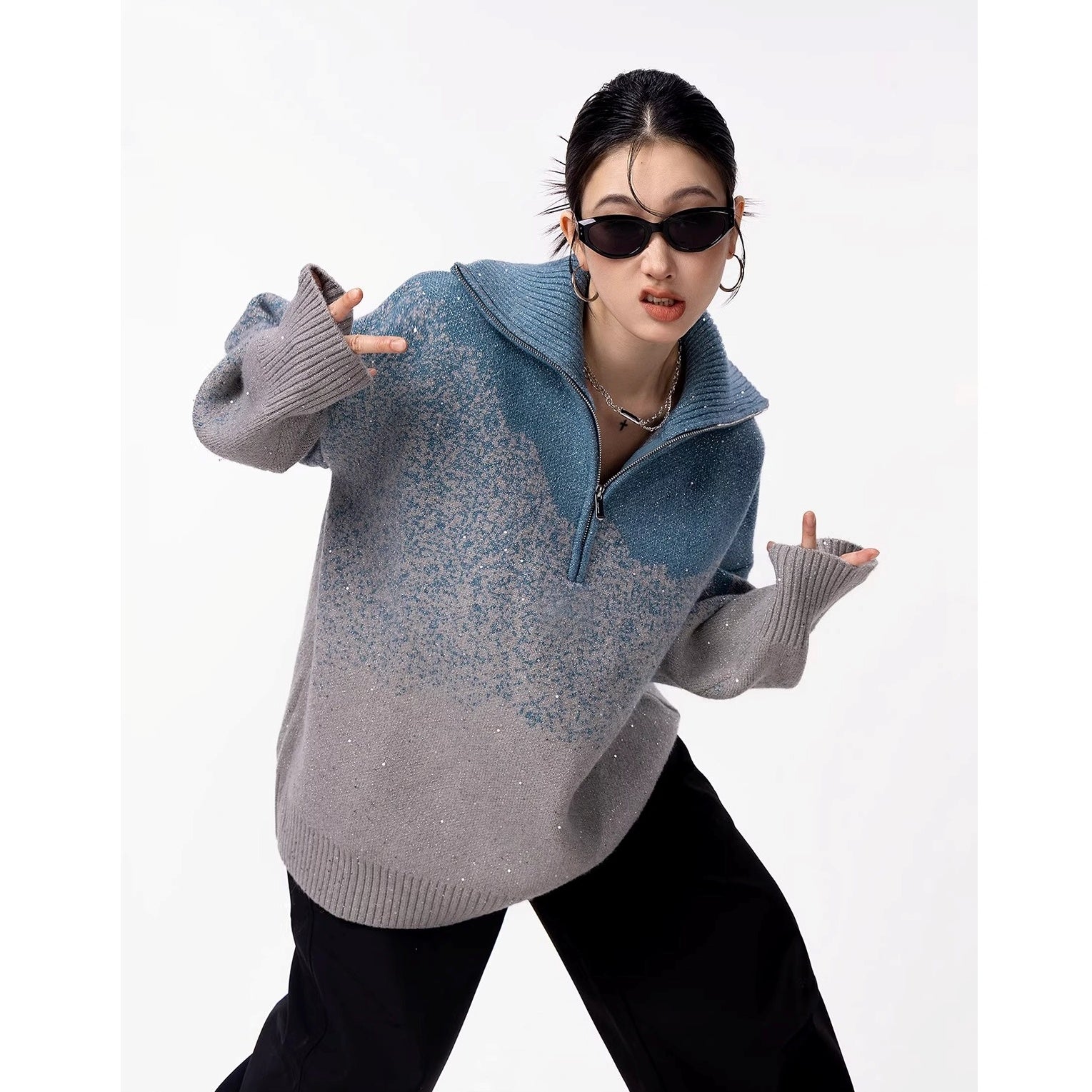 Gradient High-Neck Loose Sweater IC9115