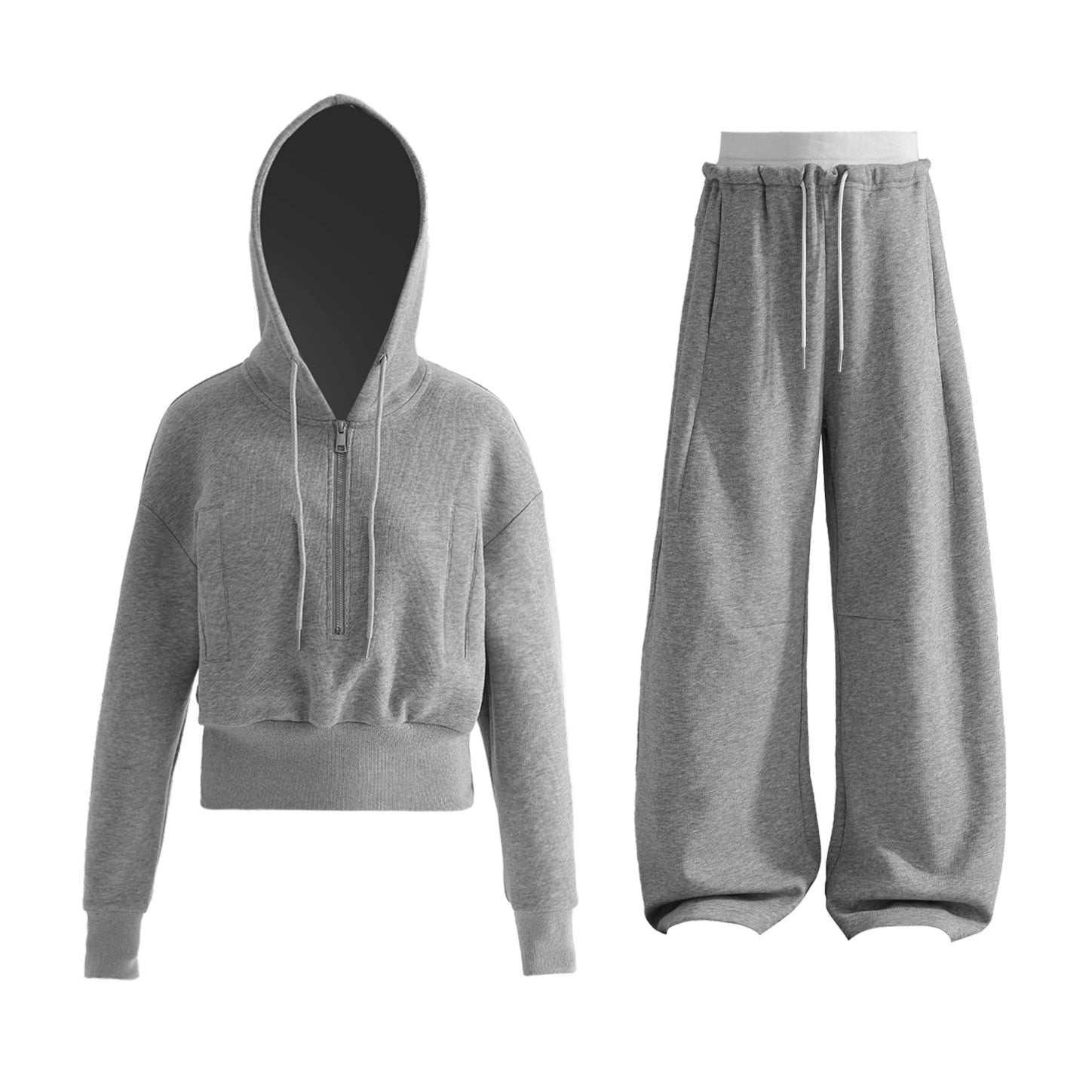 【上下別売り】Half-ZIP Cropped Hoodie & Loose Pants Set-up AC7159
