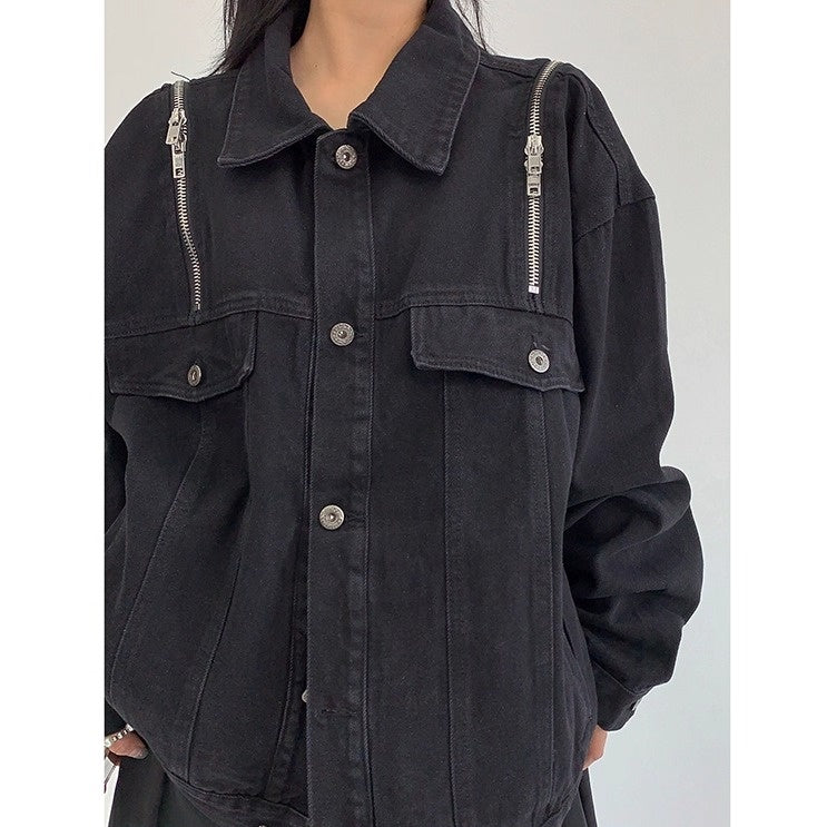 Zipper Design Loose Denim Jacket OS2029