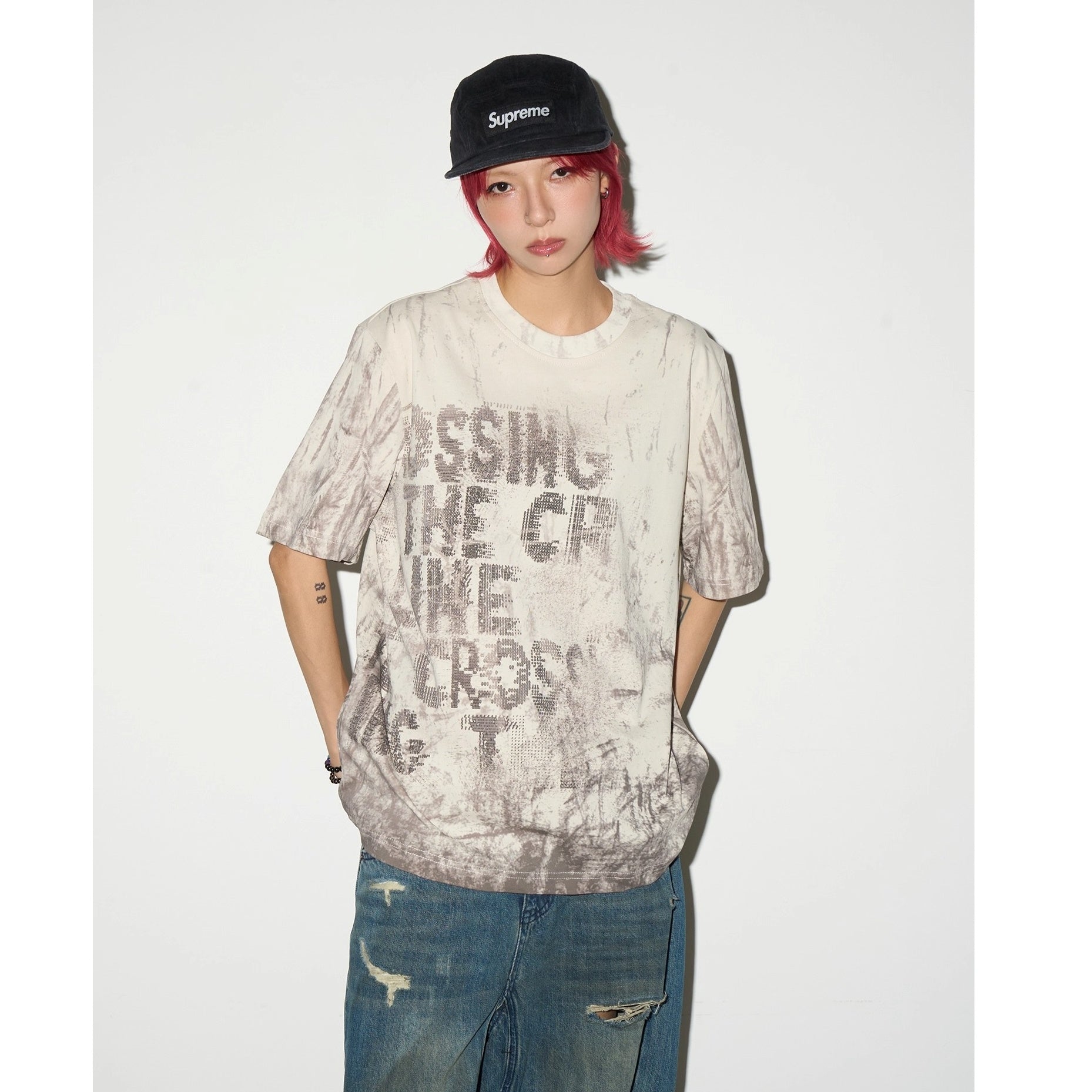 Letter Mottled Print T-shirt MN9008
