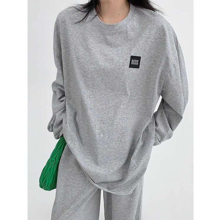 【上下別売り】Tag Design Long-sleeved T-shirt & Loose Casual Pants Set-up OS2033