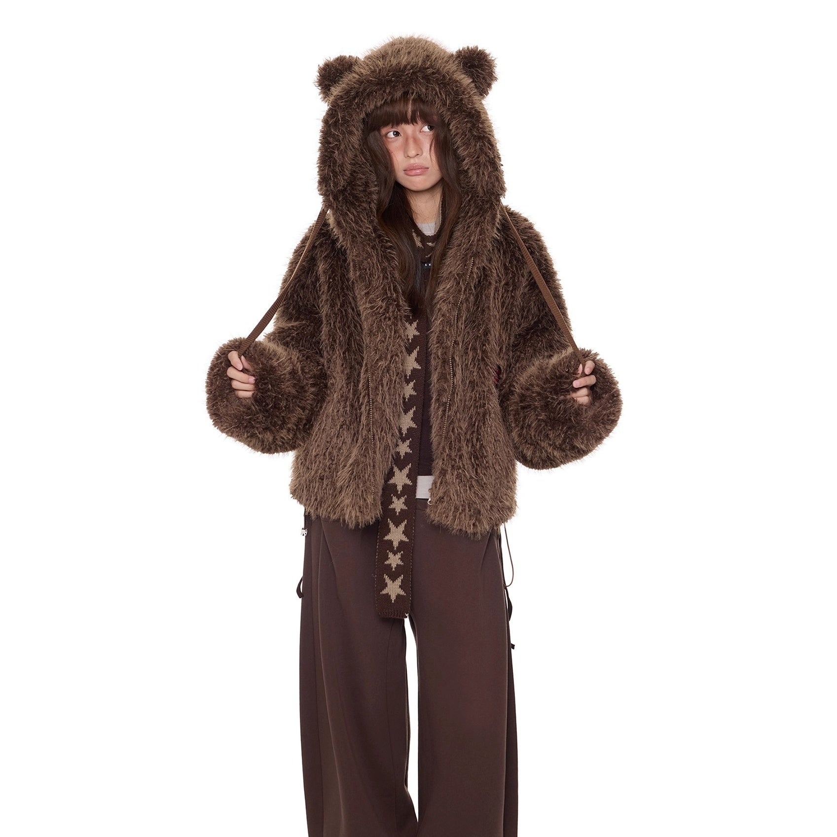Bear Ears Eco-friendly Faux Fur Hooded Jacket EZ243