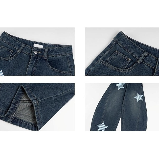 Washed Star Patch Embroidered Scimitar Jeans MW10284