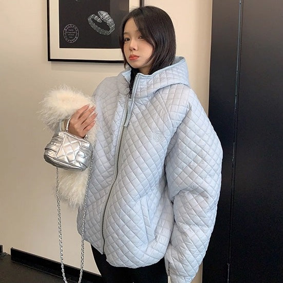 Diamond Lattice Quilting Light Hooded Down Jacket OS2076