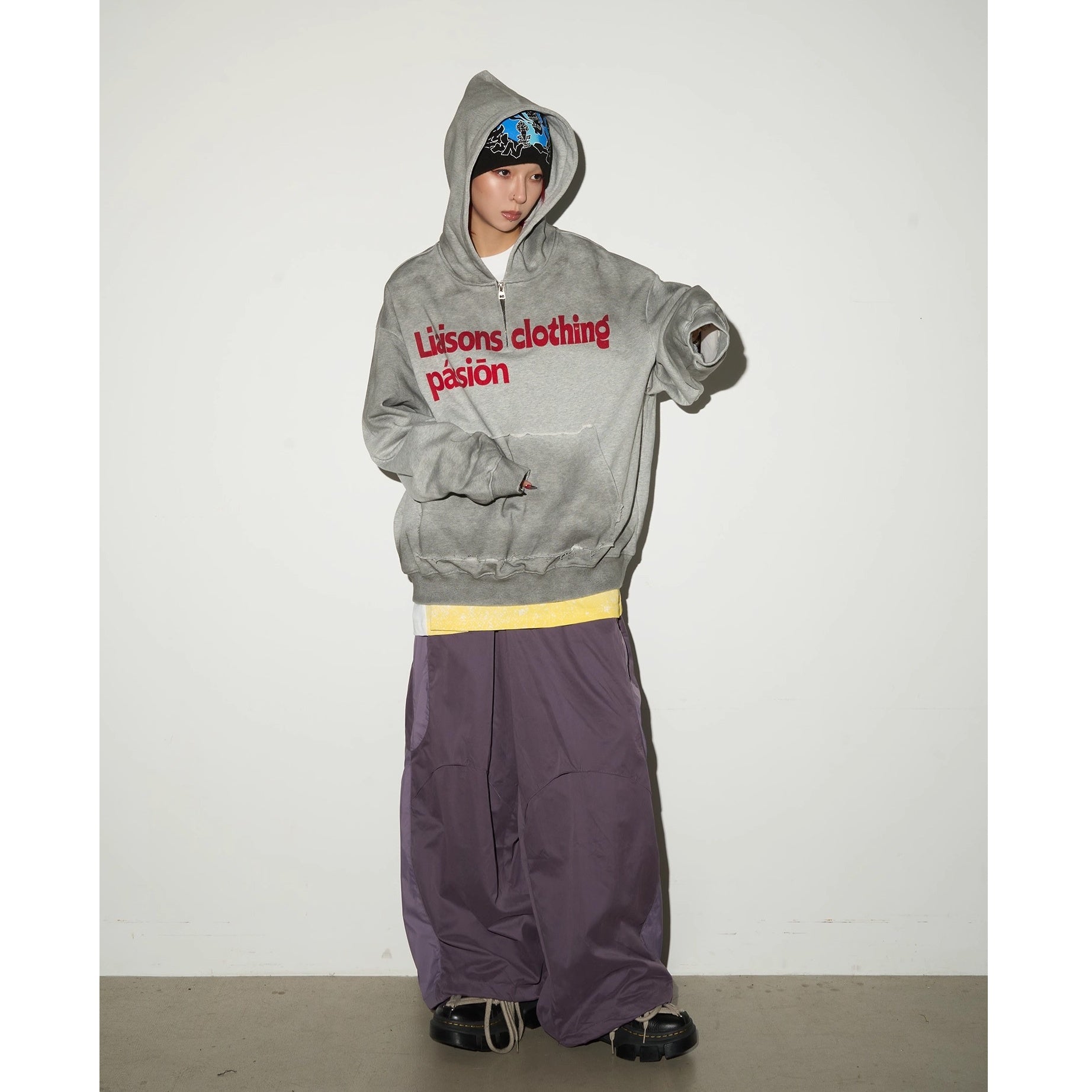 Irregular Smudging Monogram Print Hoodie MN9041