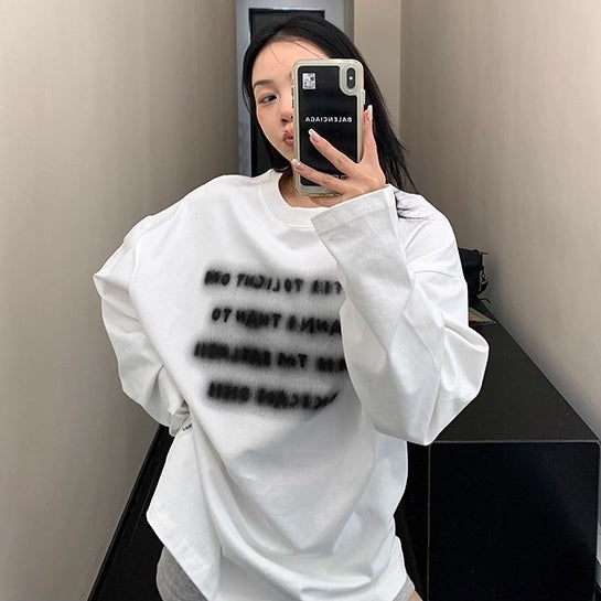 Smudged Letter Print Long Sleeves T-shirt OS2034
