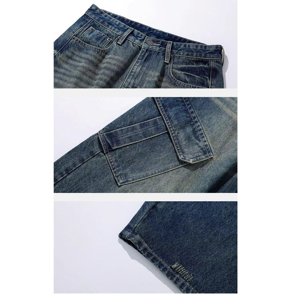 Washed Denim Cargo Curve Pants AC7149