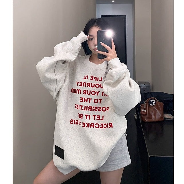 Flocked Print Relaxed Crew Neck Sweat OS2035