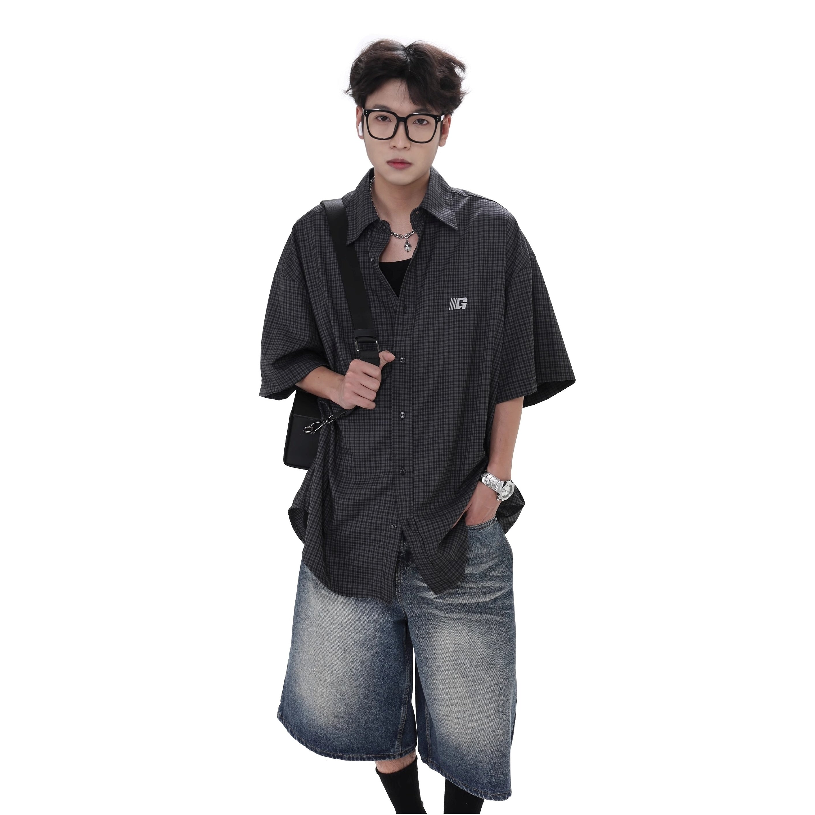 Relaxed Embroidery Plaid Shirt GB7032