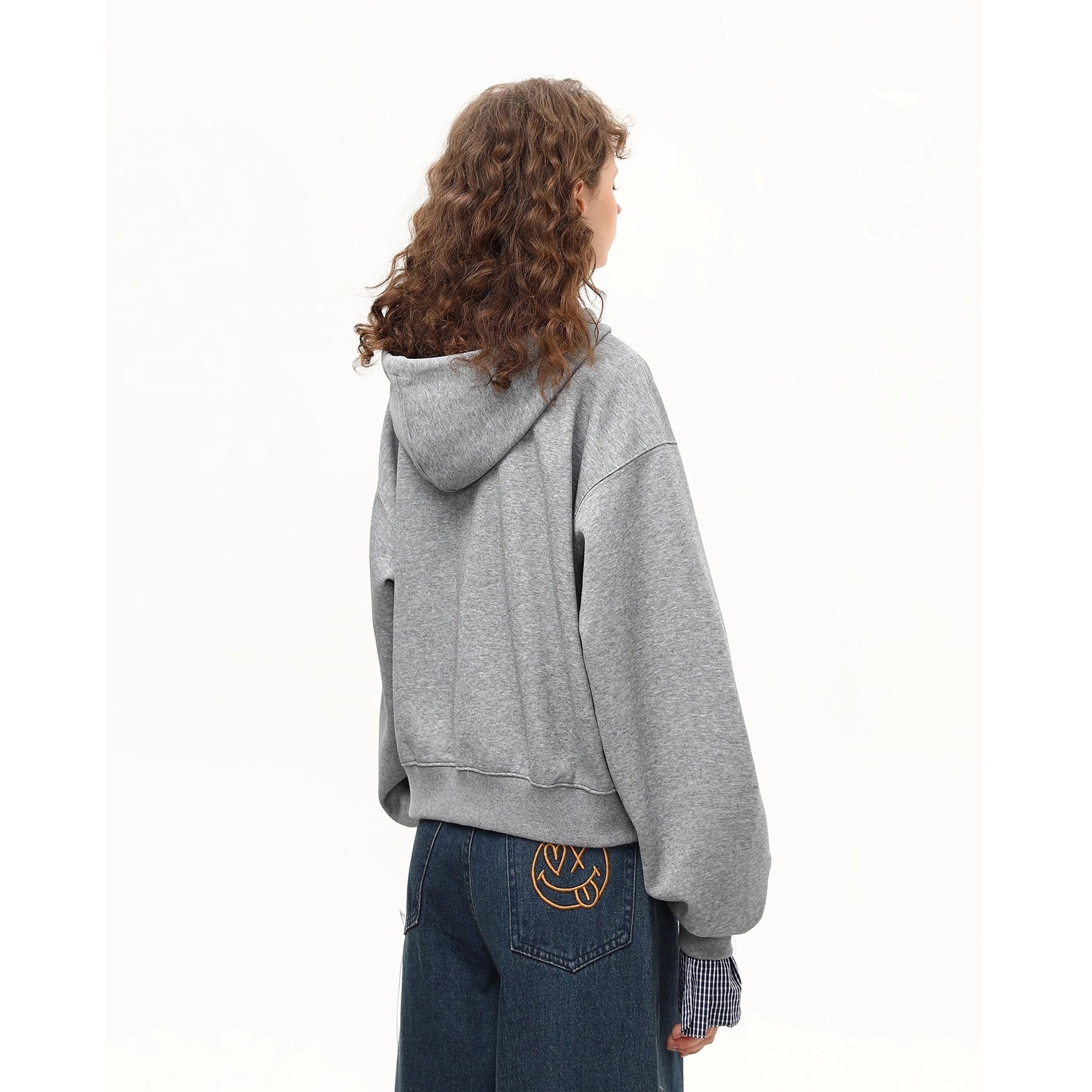 Plaid Spliced Half-zip Short Hoodie MW10263