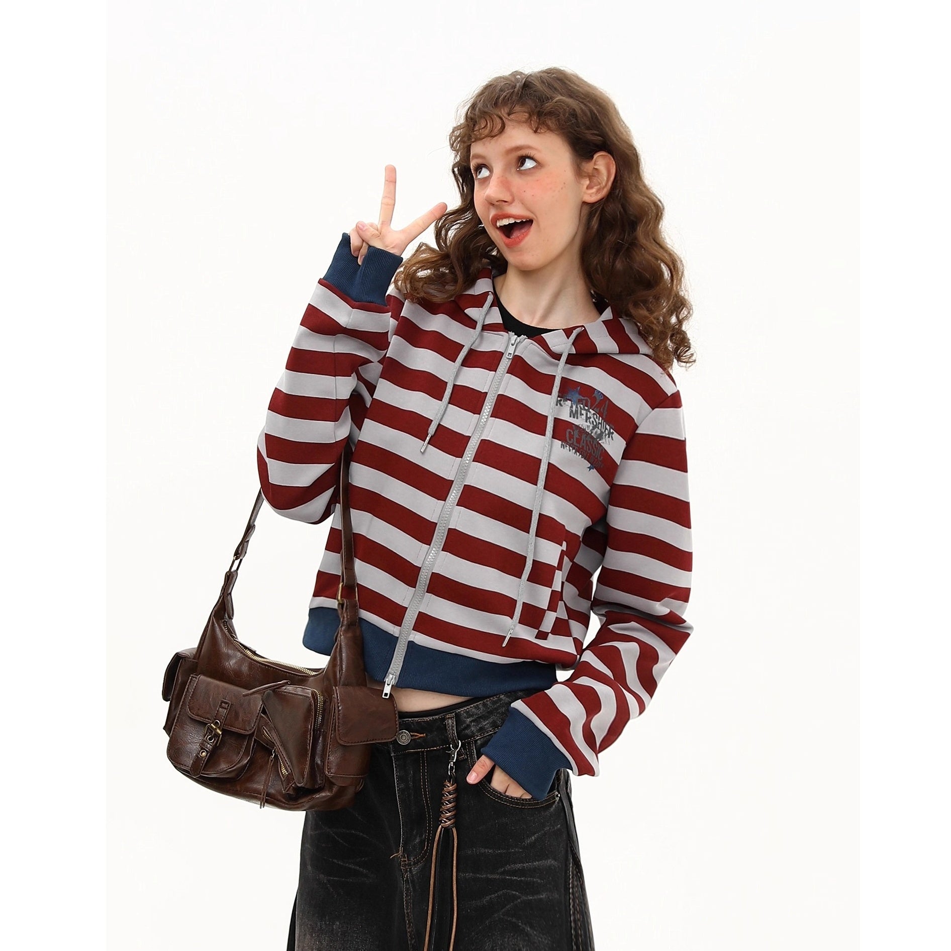 Retro Border Cropped Hooded Sweat Jacket MW10260