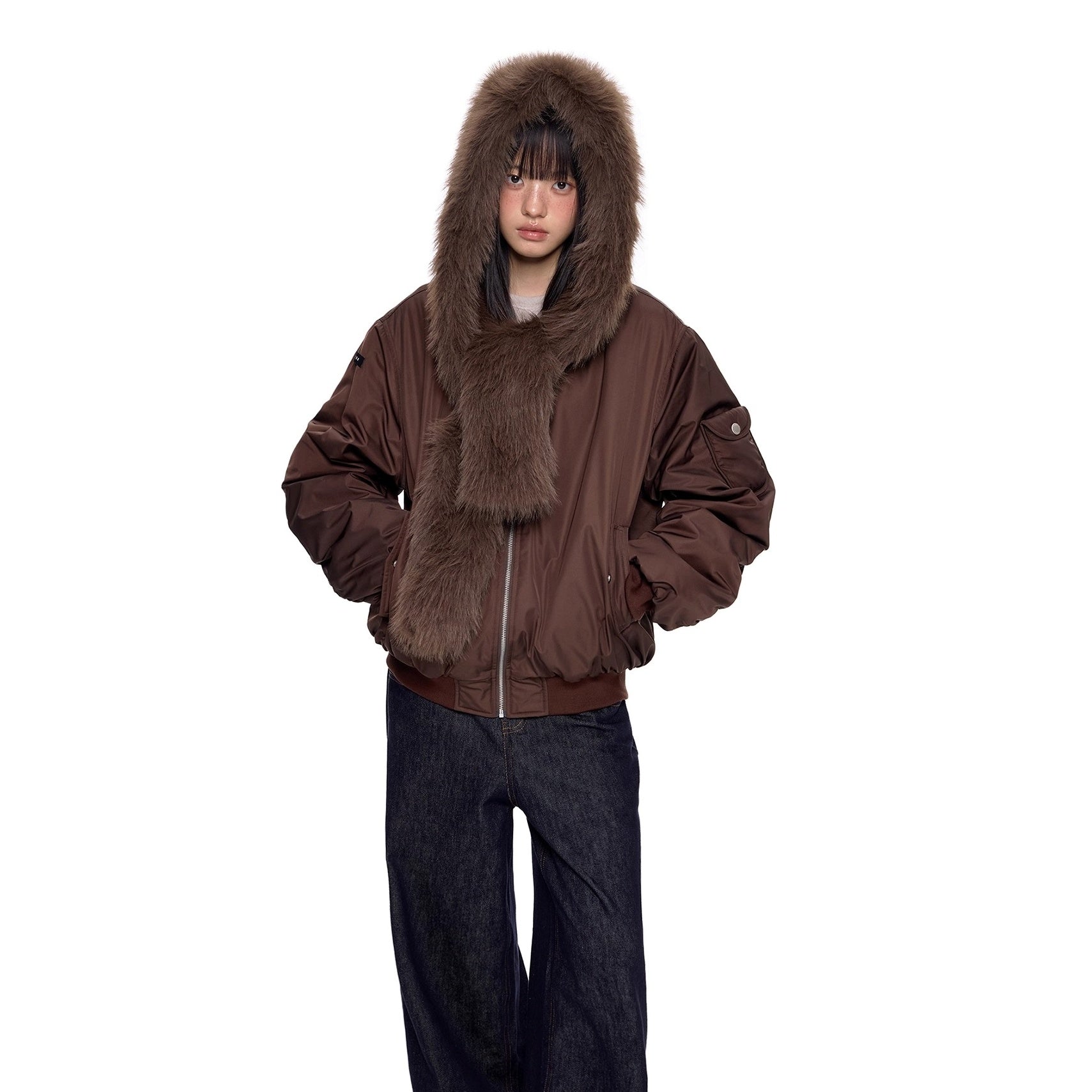 Scarf Design Zip Hooded Blouson EZ248
