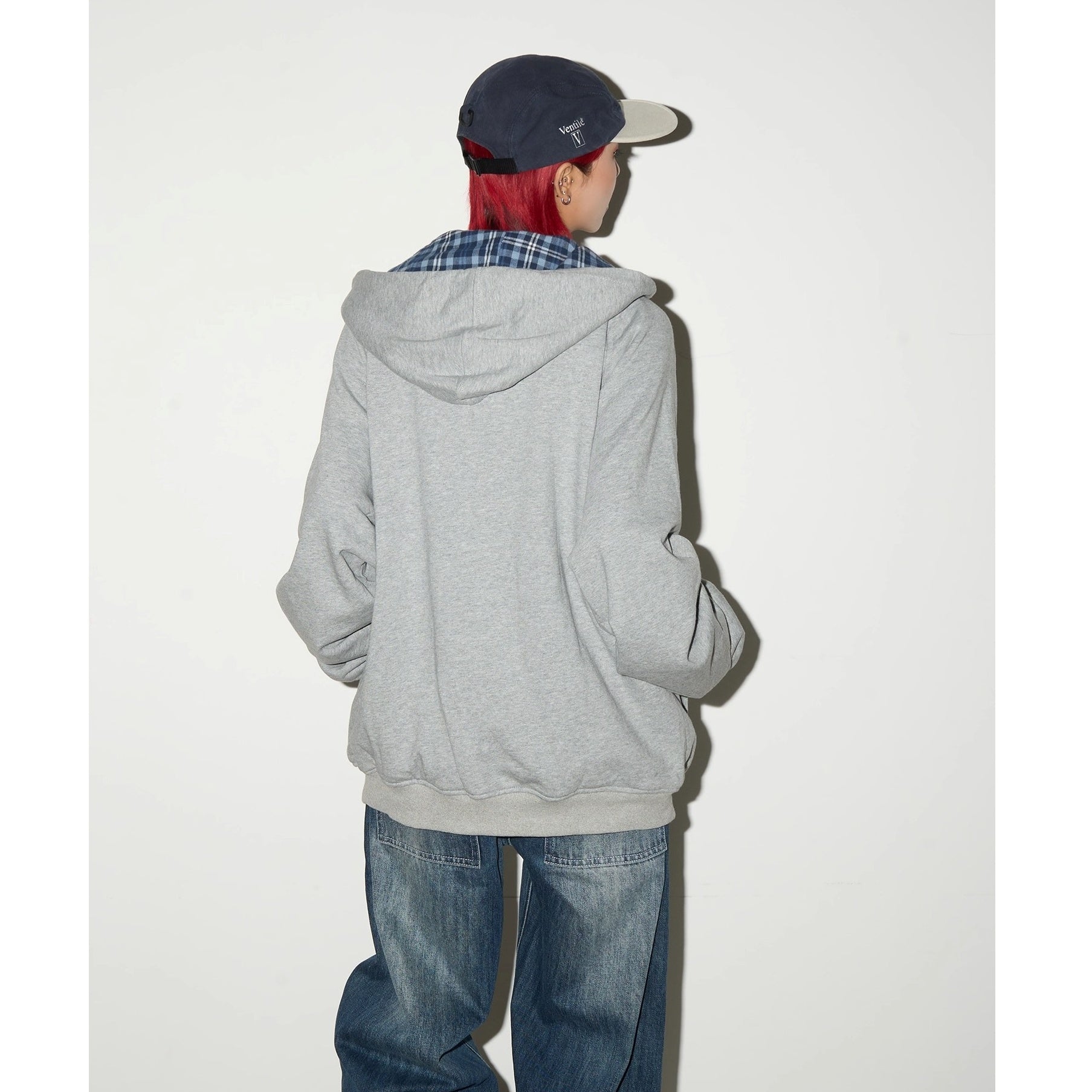 Reversible Plaid Hooded Sweat Jacket MN9040