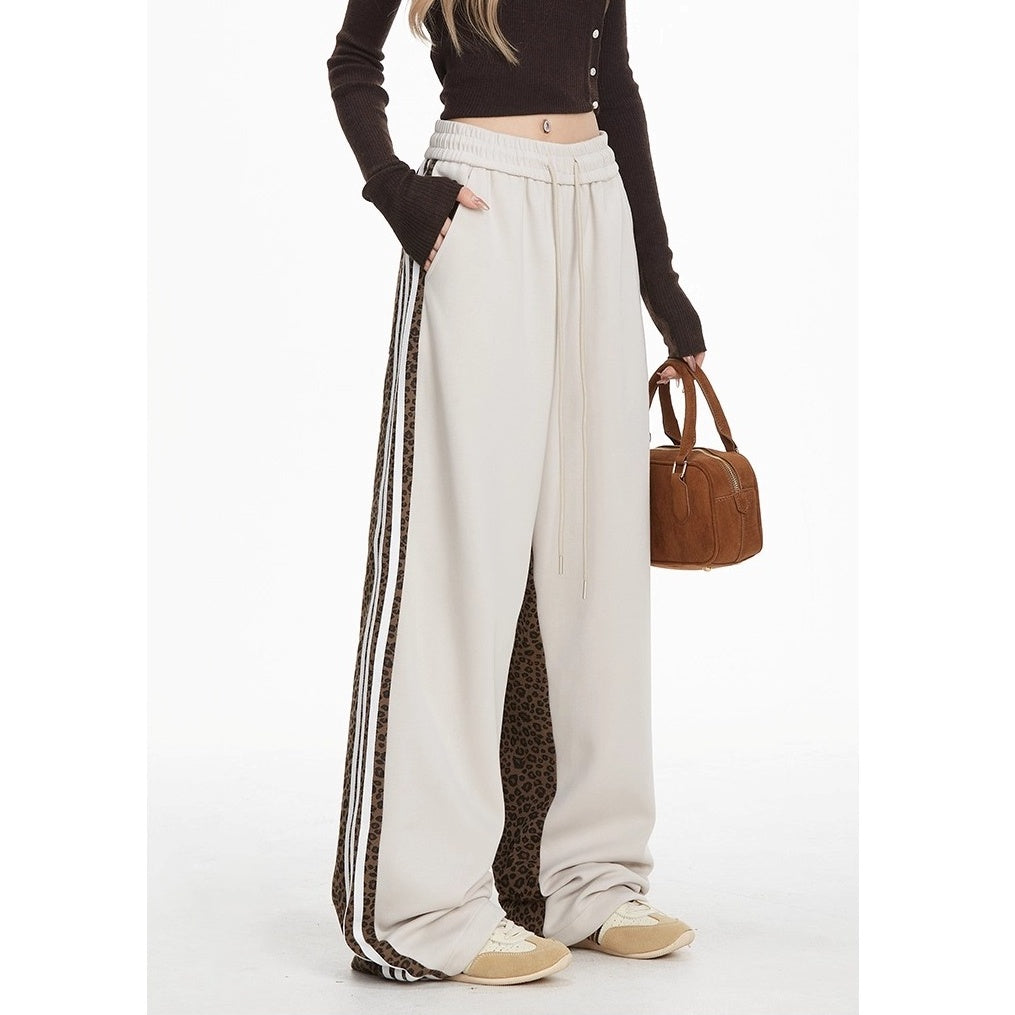 Side Line Leopard Print Panel Sweat Pants MW10280