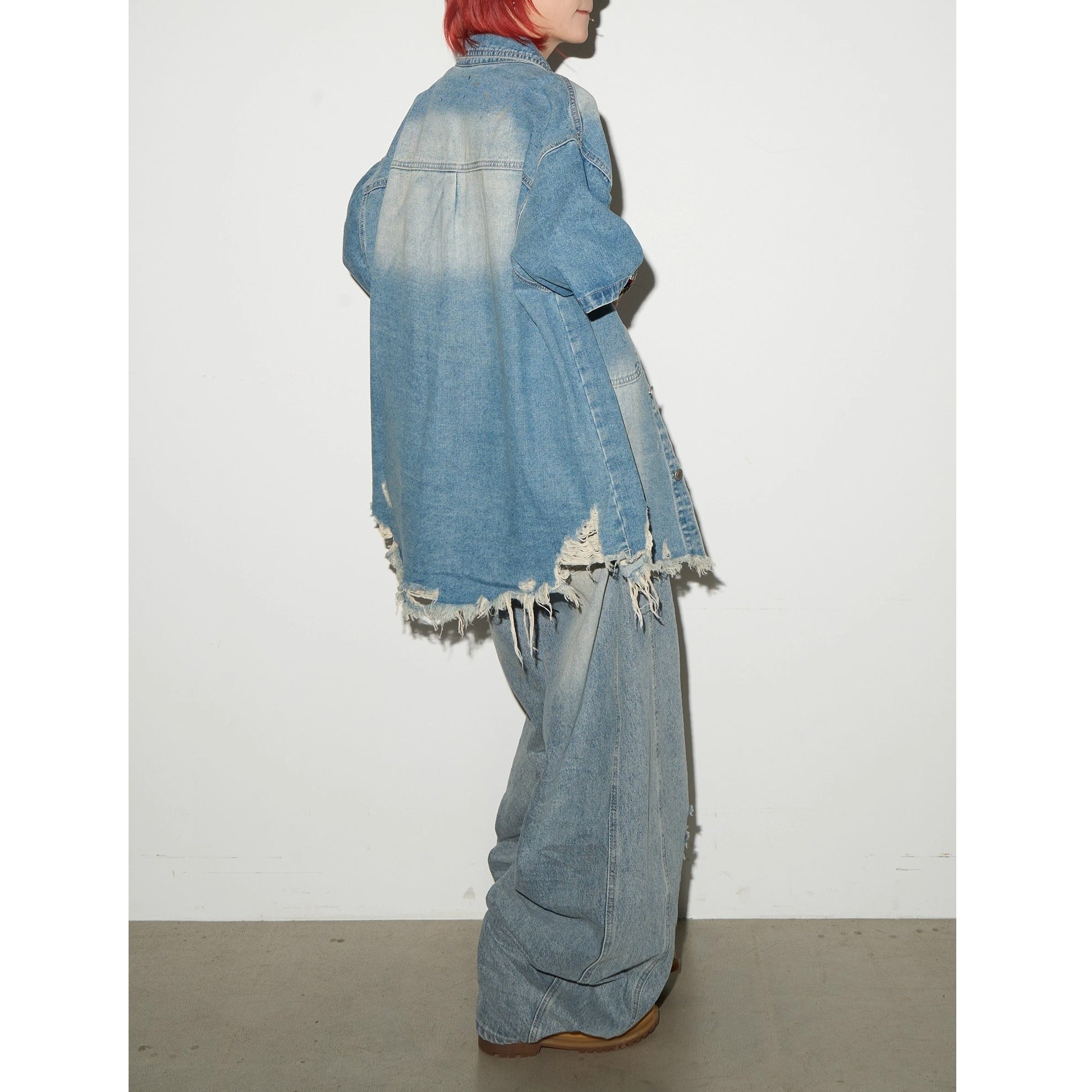 Heavy Wash Raw Edge Denim Shirt Jacket MN9006