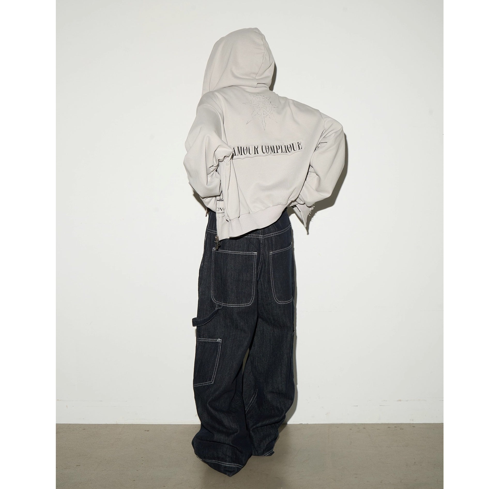 Monotone Print Double Zip Shorts Hooded Sweat MN9027