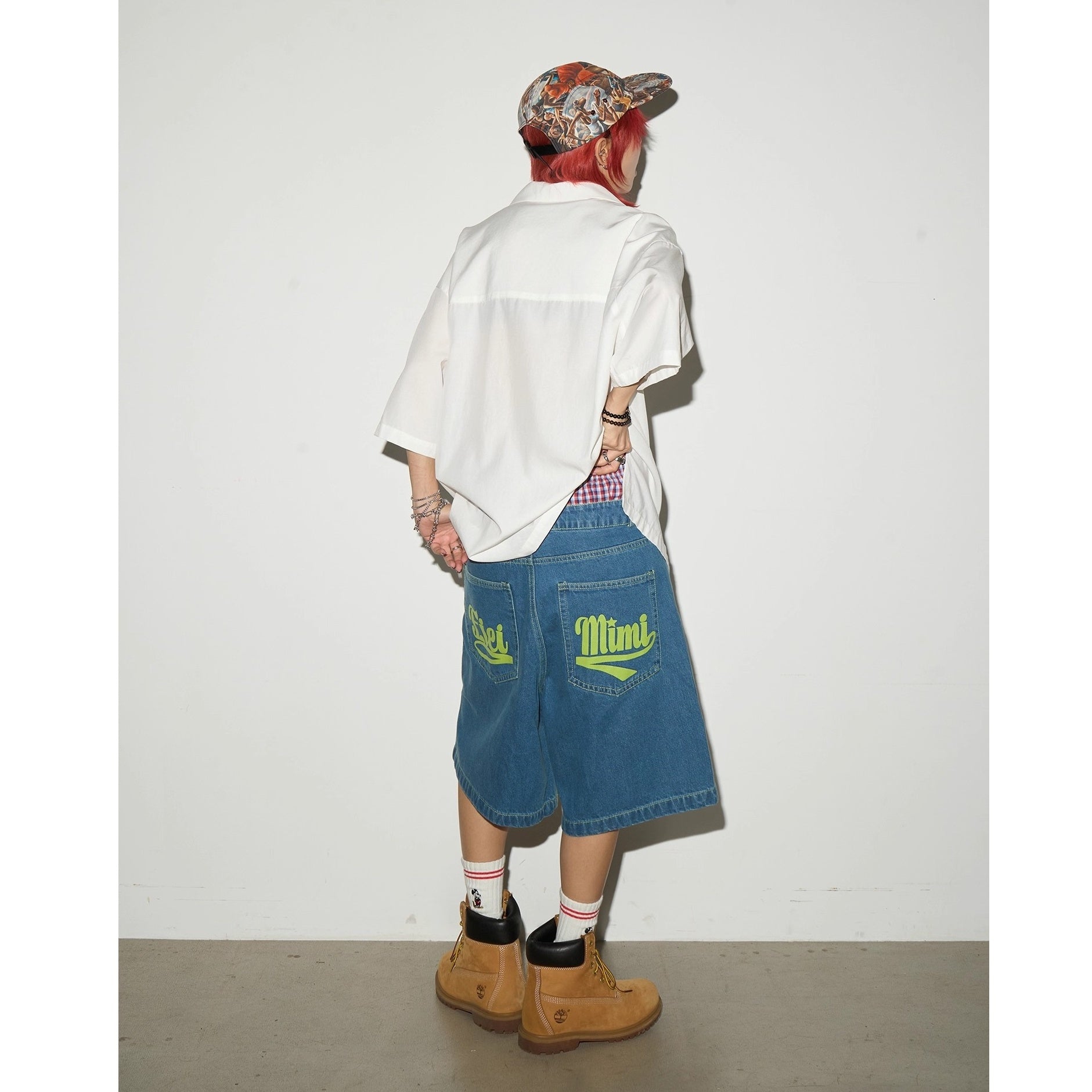 Back Print Loose Denim Half Pants MN9003