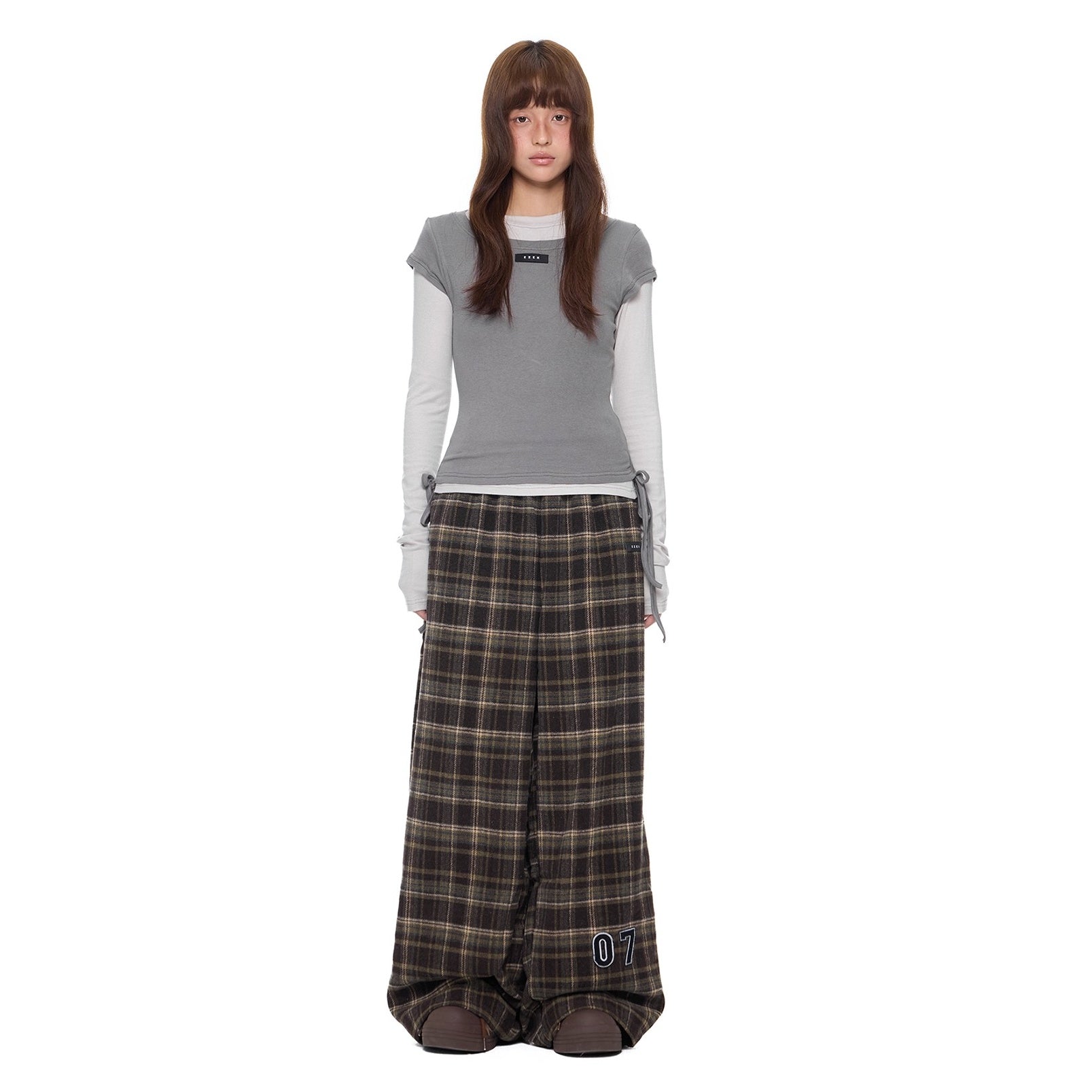 Appliqué Retro Plaid Wide Pants EZ269