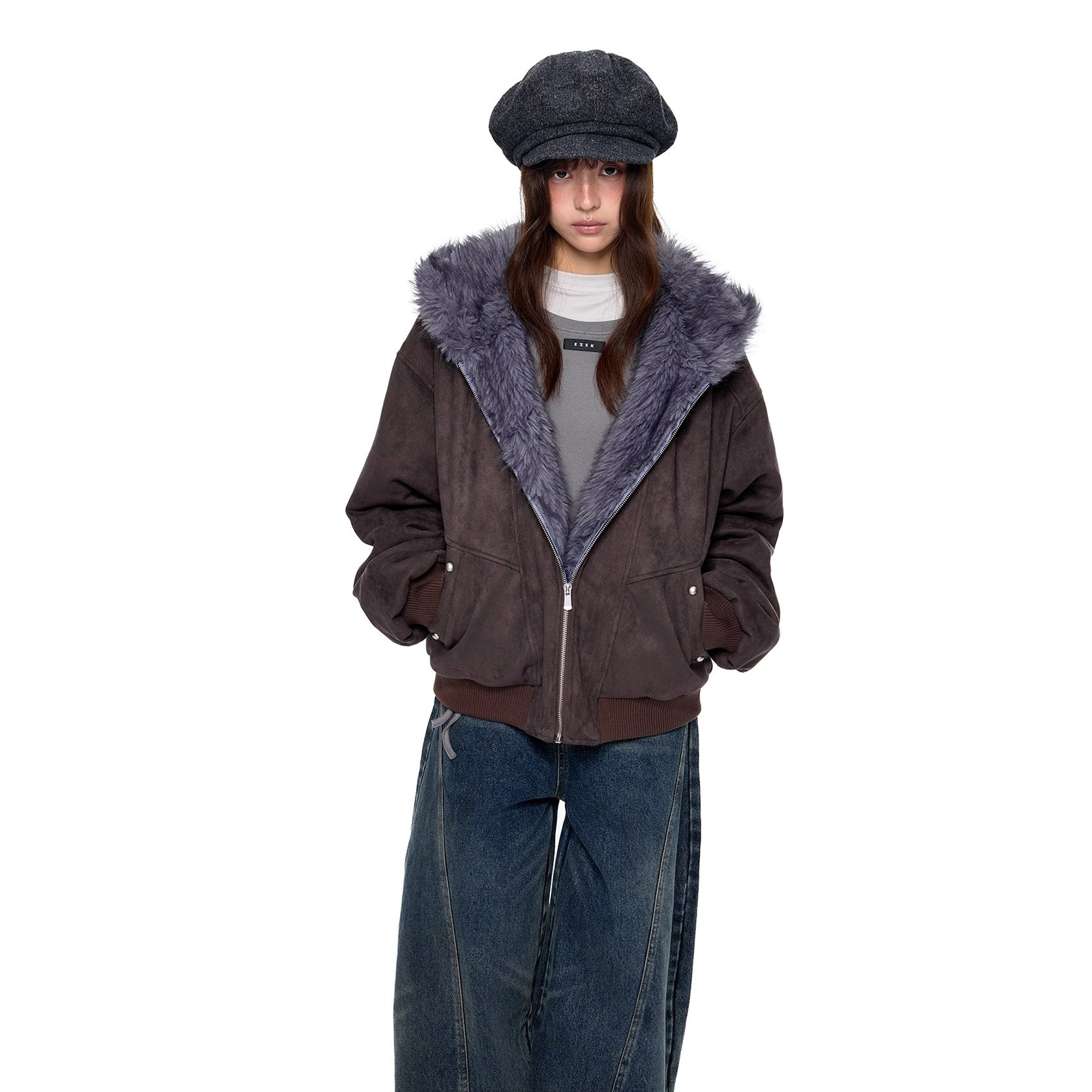 Cat Ear Fluffy Imitation Suede Hooded Jacket EZ250