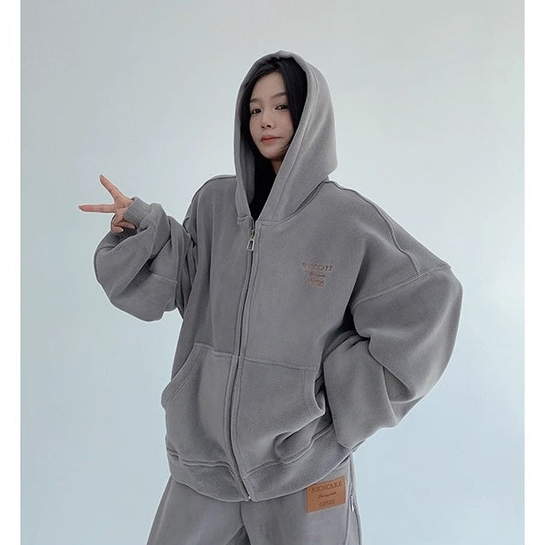【上下別売り】Relaxed Simple Fleece Hooded Jacket ＆ Pants Set-up OS2077