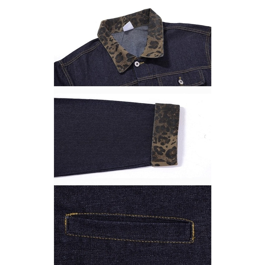 Leopard Collar Stitched Denim Jacket AC7154