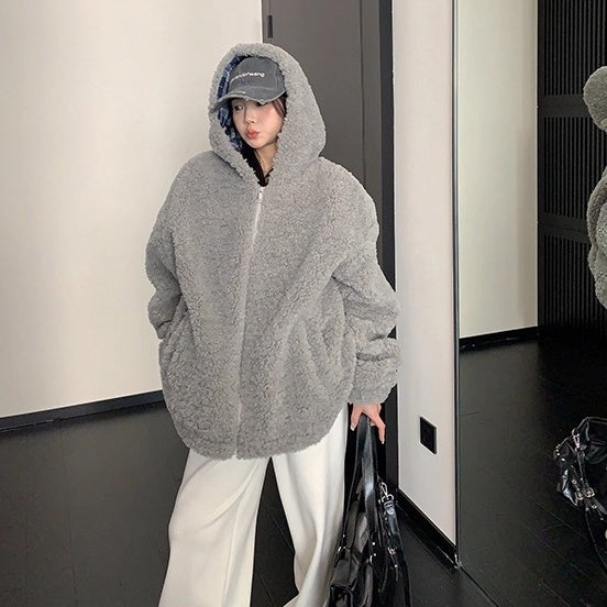 Loose Hooded Boa Jacket OS2072