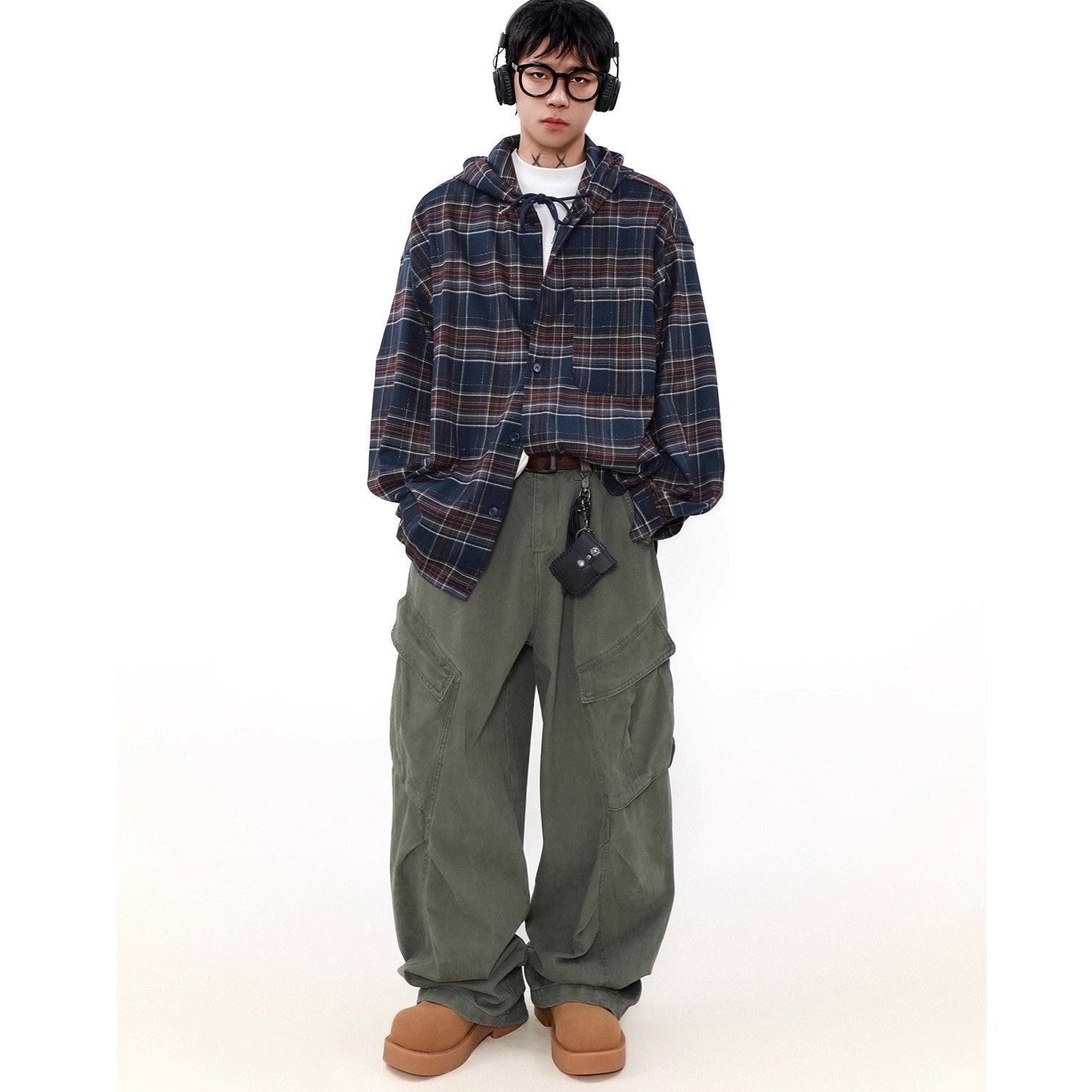 Vintage Plaid Hooded Shirt MR8024