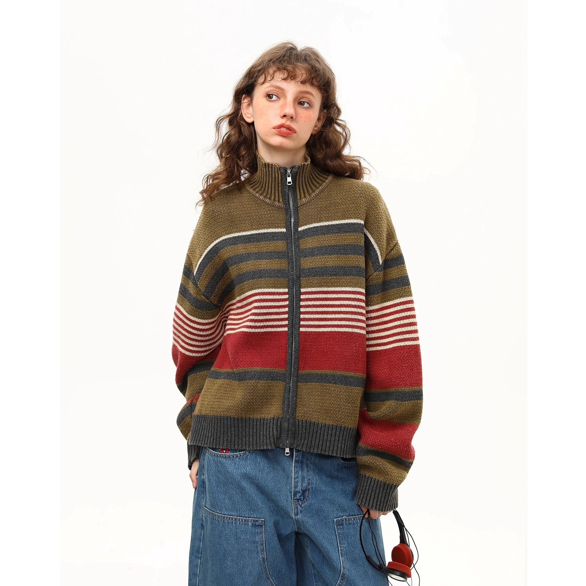 Retro Border Stand Collar Knit Jacket MW10266