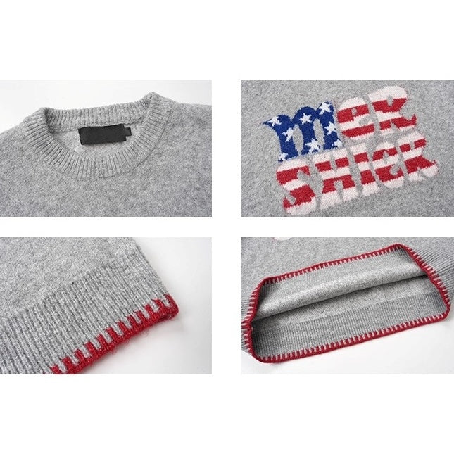 American Retro Letter Knitted Sweater MW10277