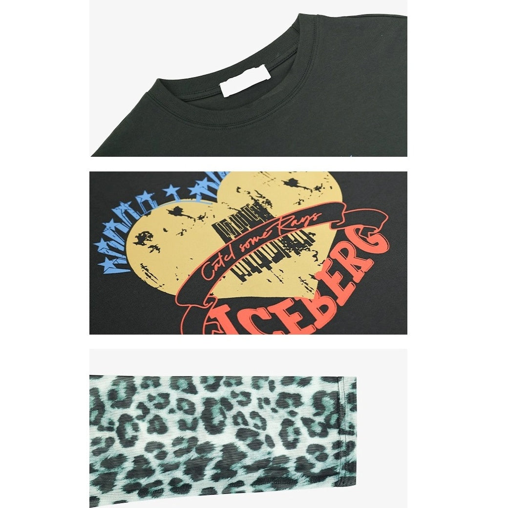Leopard Print Stitched Fake Layered Long Sleeve T-Shirt AC7140