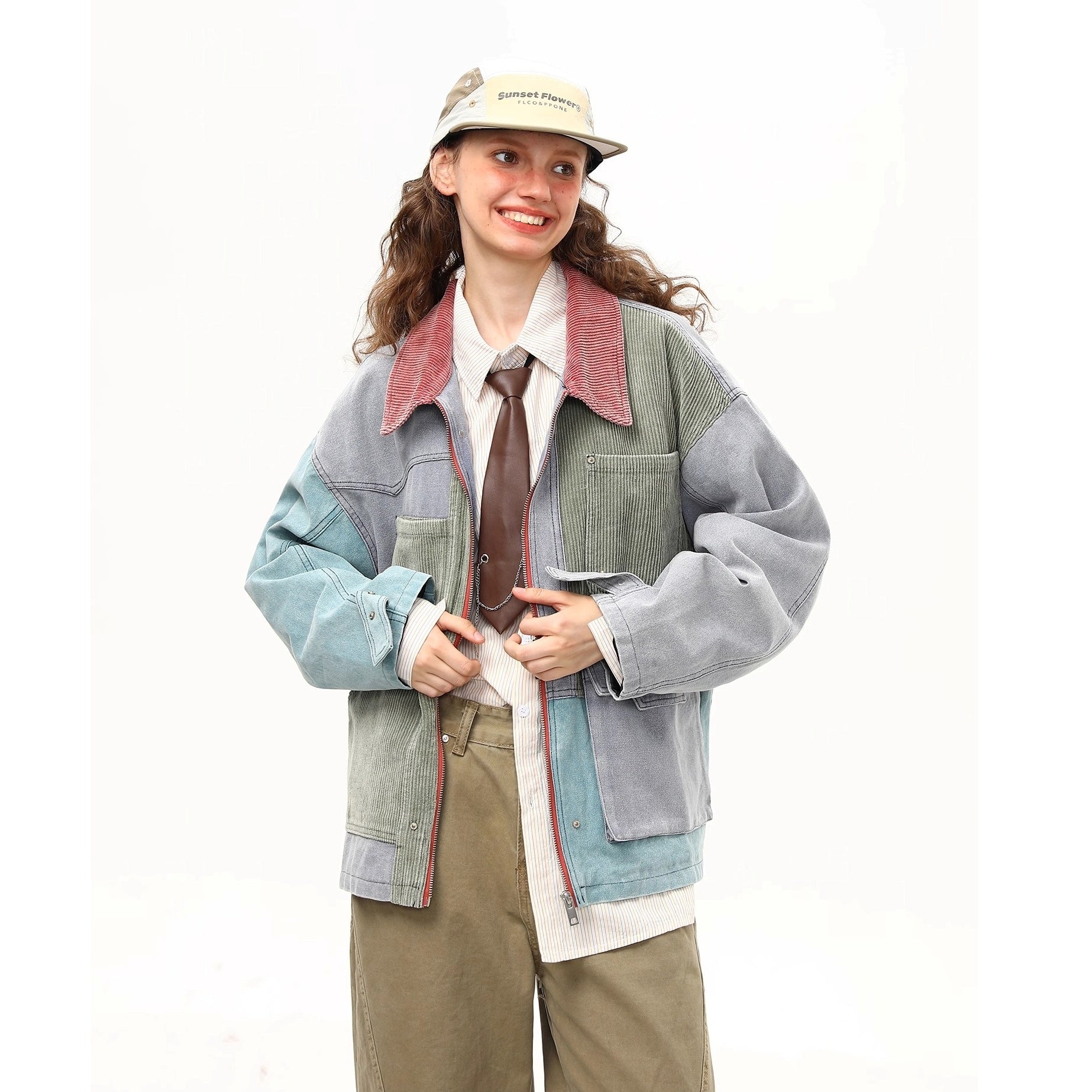 Multi-color Corduroy Patchwork Jacket MW10265