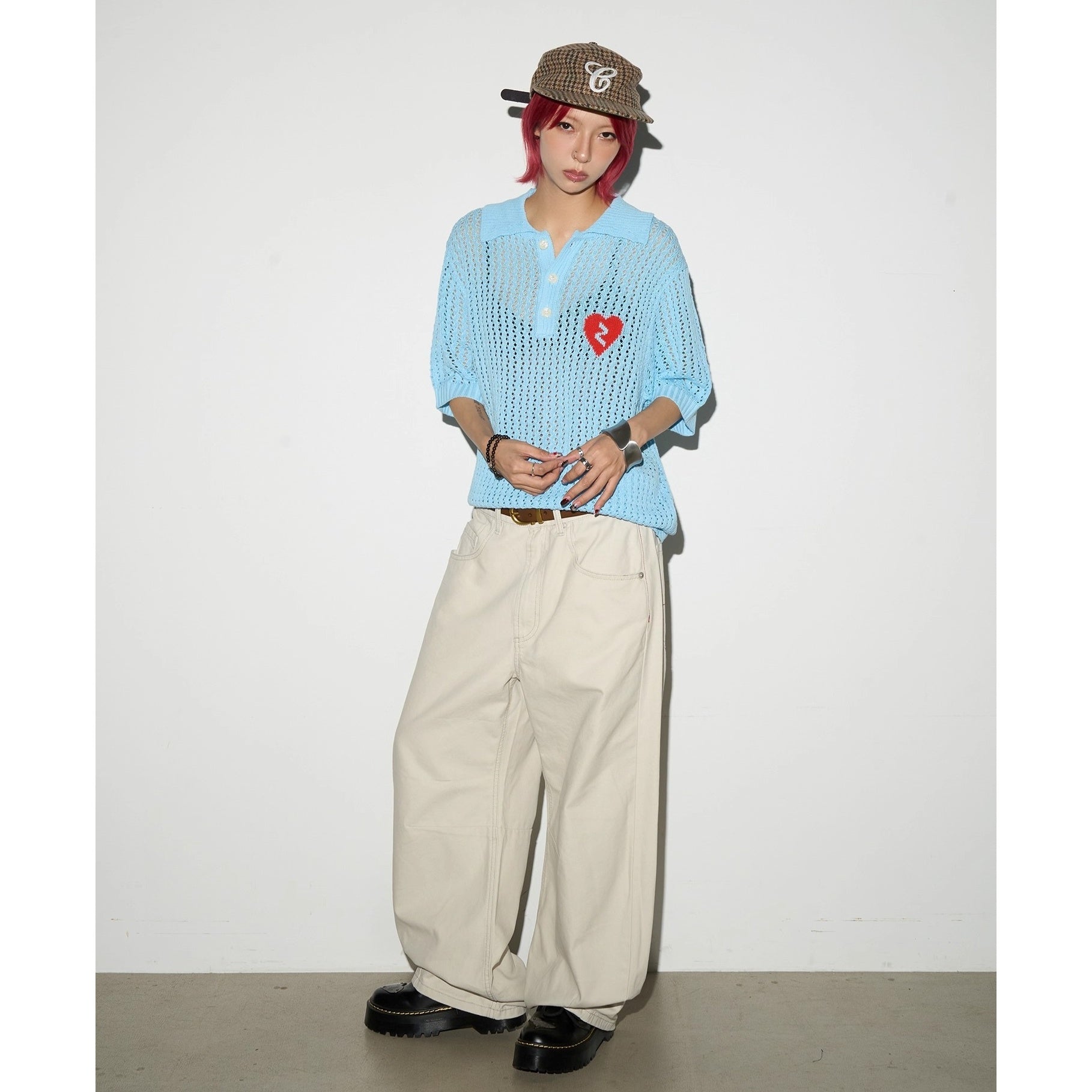 Breathable Cutout Knitting Polo Shirt MN9012