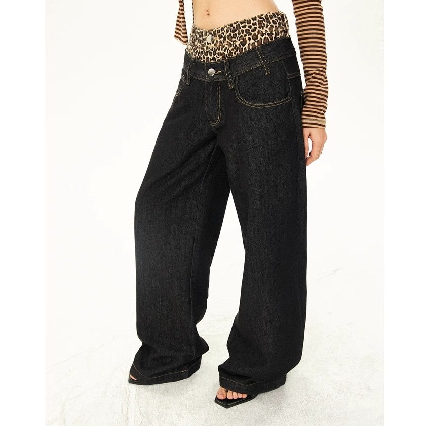 Leopard Print Double-Waist Loose Jeans MW10166