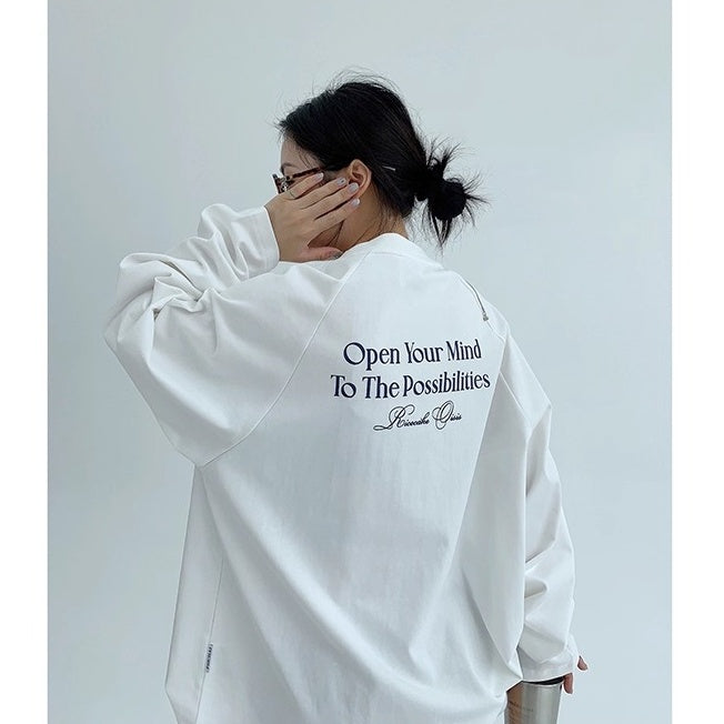 Relaxation Lazy Letter Print Long-sleeved T-shirt OS2036